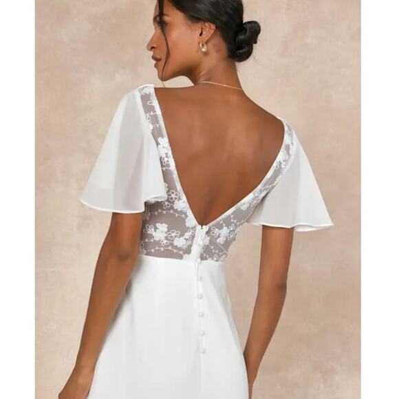 NWT Lulus Beautiful Perfection White Flutter Sleeve Embroidered Maxi Dress Sz S - Picture 9 of 13